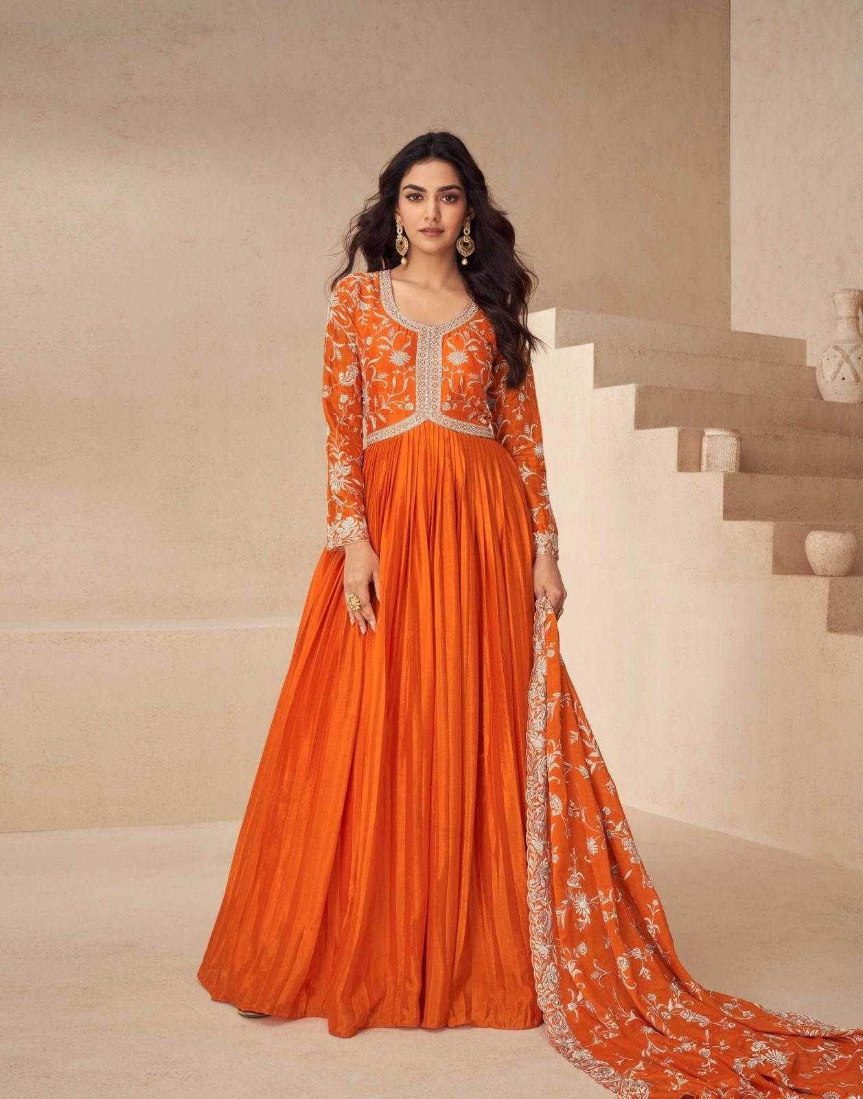 Chinon Silk Anarkali Long Gown for Elegant Occasions - MYLUXURY LANE ENTERPRISE